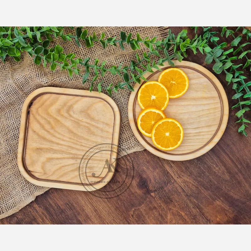 بشقاب چوبی مربع و گرد ، پیش دستی چوبی