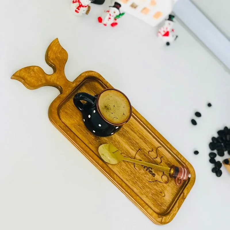 سینی کافی چوبی دو نفره مدل برگ