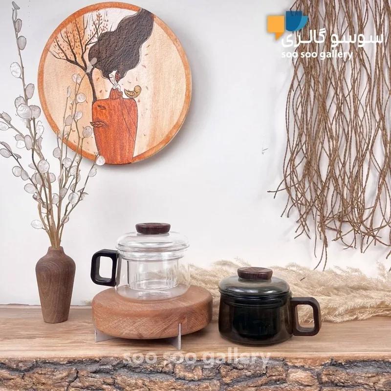 فنجان دمنوش ساز لاکچری پیرکس و چوب صافی دار