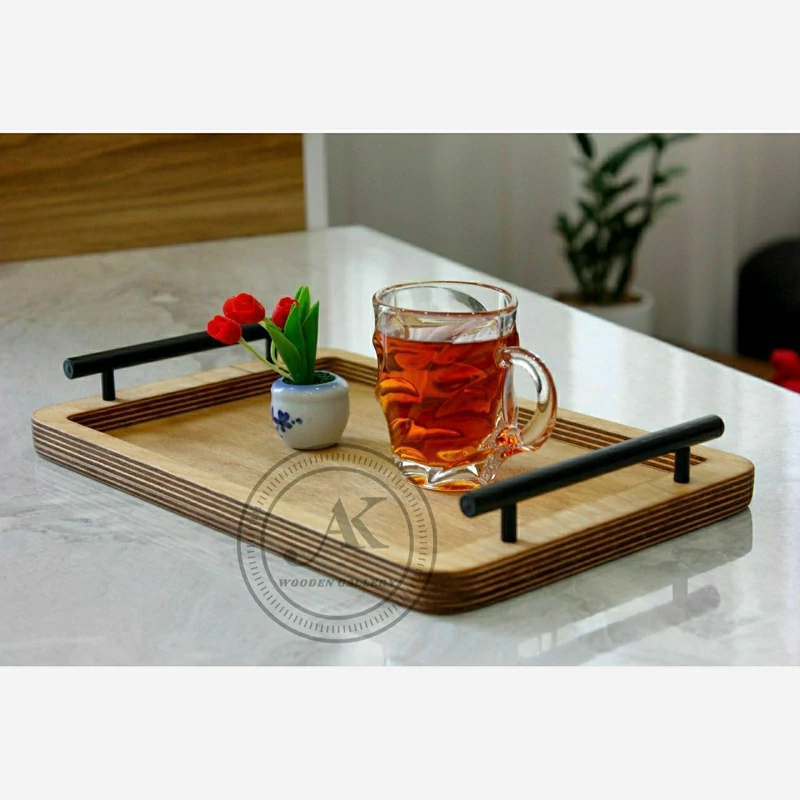 سینی چوبی دسته فلزی سایز 2 - تصویر ۲