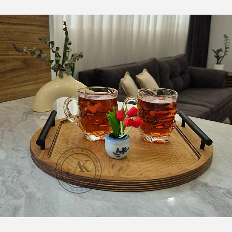 سینی چوبی دسته فلزی گرد سایز 2 - تصویر ۲