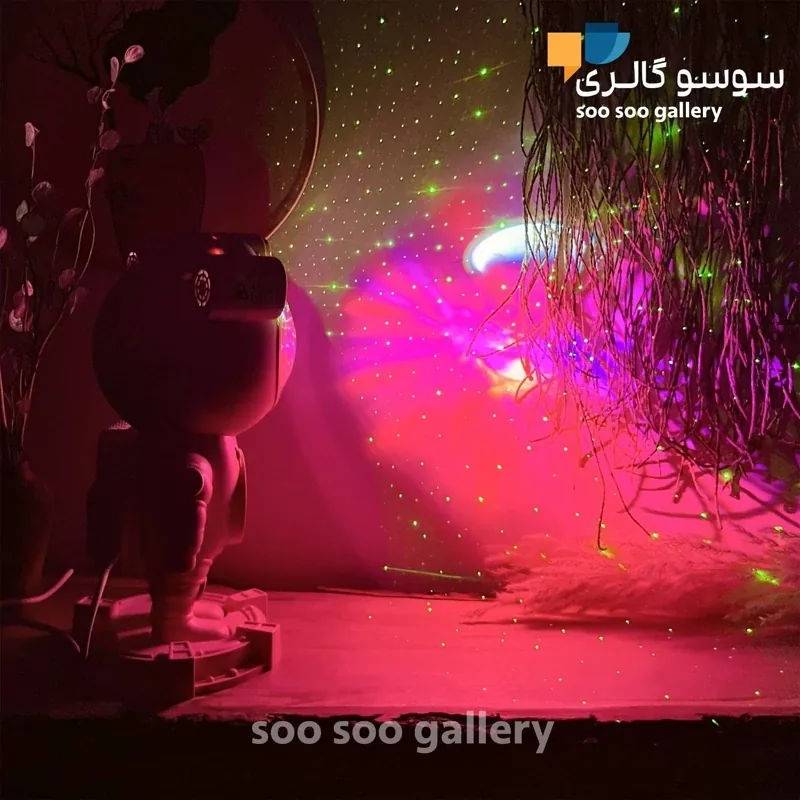 چراغ خواب آدم فضایی کهکشانی بلوتوثی ماه و ستاره رنگ صورتی - تصویر ۲