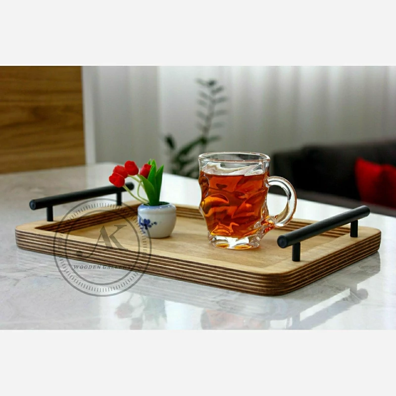 سینی چوبی دسته فلزی سایز 1 - تصویر ۲