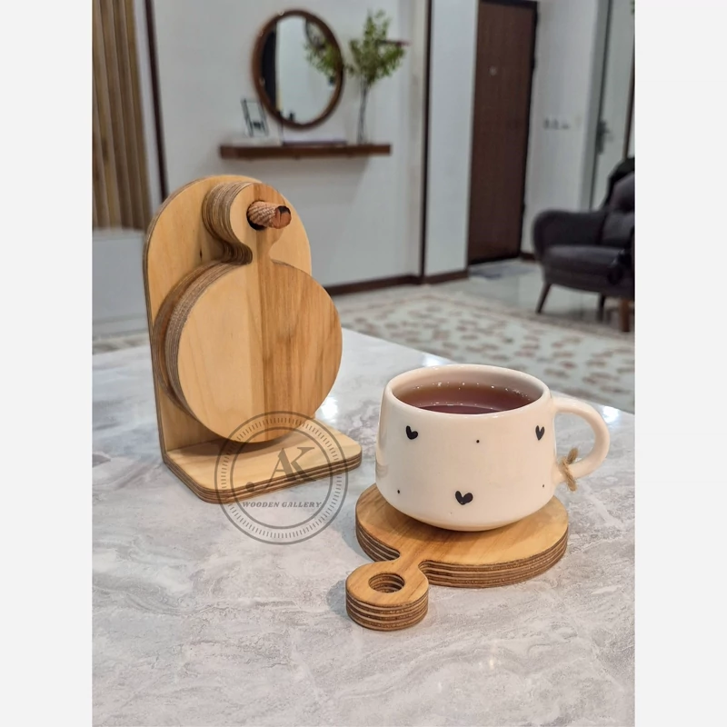 زیر لیوانی چوبی 4 عددی به همراه استند - تصویر ۳