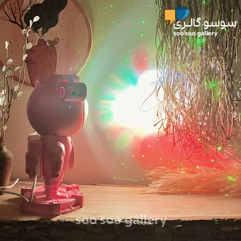 چراغ خواب آدم فضایی کهکشانی بلوتوثی ماه و ستاره رنگ صورتی - تصویر ۳
