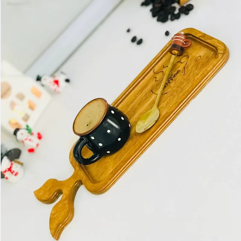 سینی کافی چوبی دو نفره مدل برگ - تصویر ۳