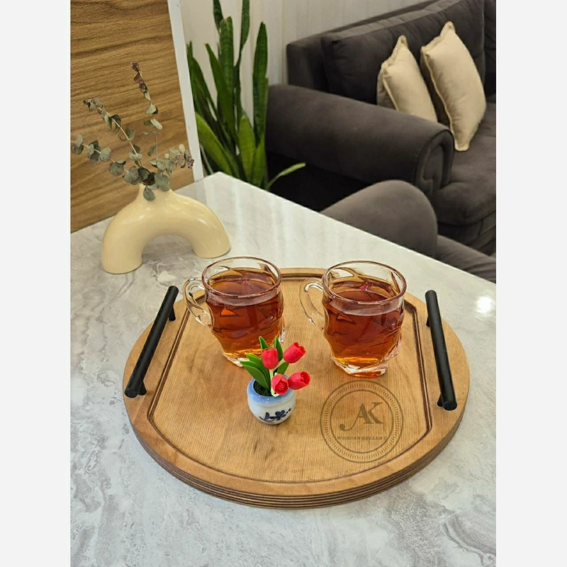 سینی چوبی دسته فلزی گرد سایز 1 - تصویر ۳