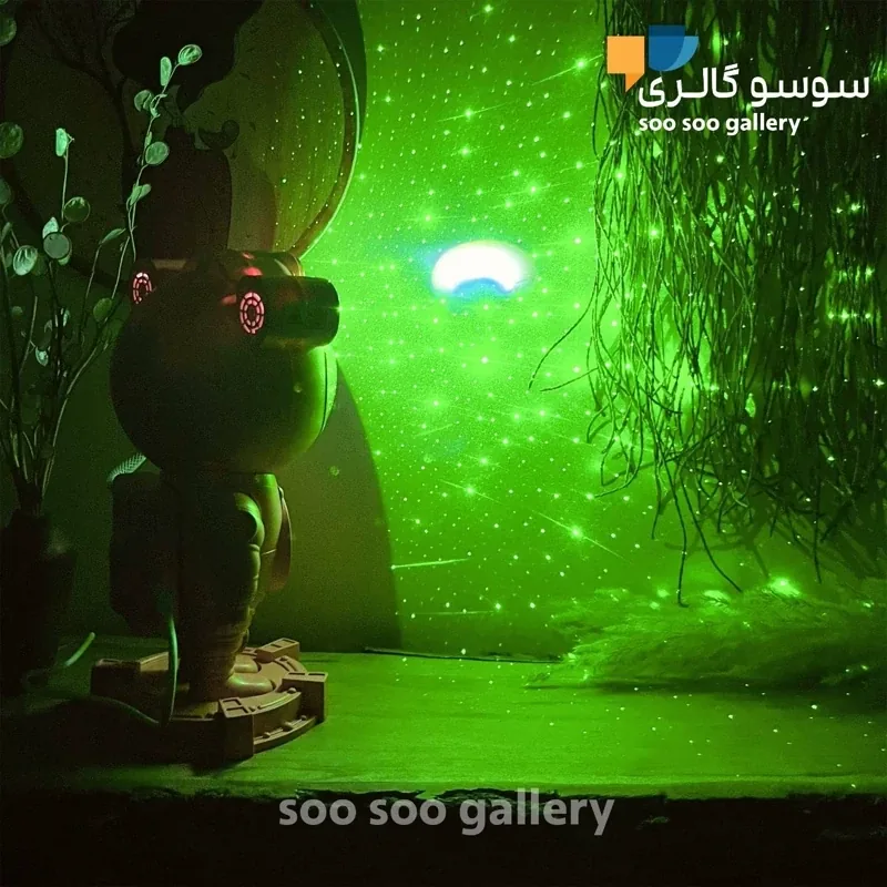 چراغ خواب آدم فضایی کهکشانی بلوتوثی ماه و ستاره رنگ صورتی - تصویر ۴
