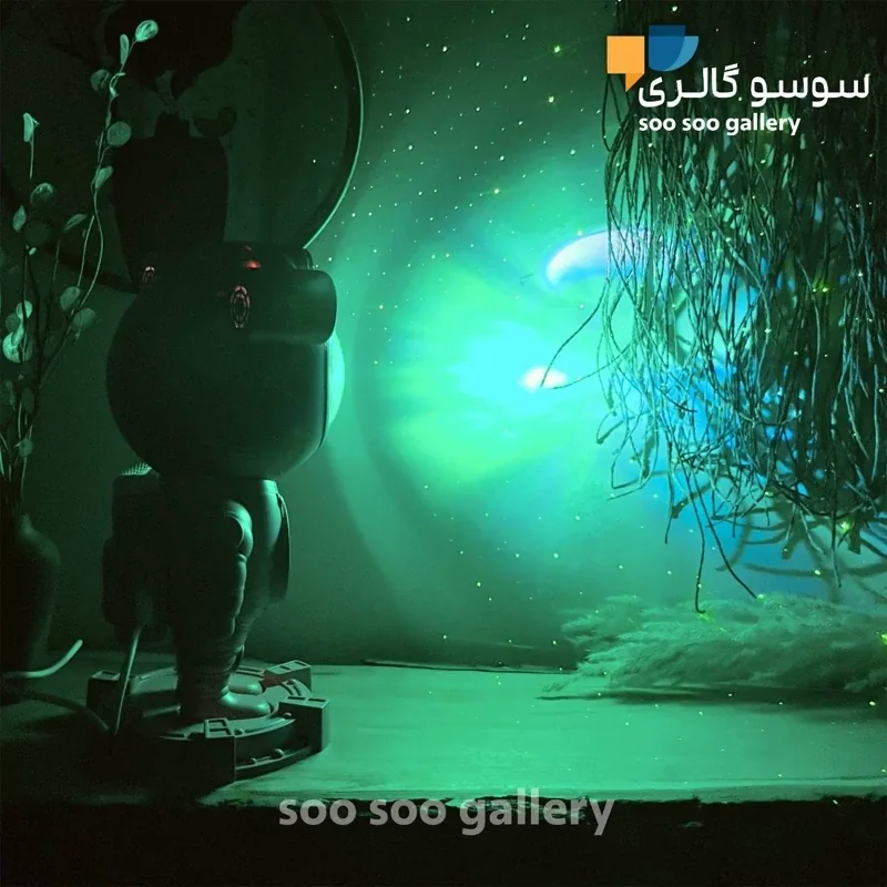 چراغ خواب آدم فضایی کهکشانی بلوتوثی ماه و ستاره رنگ صورتی - تصویر ۵