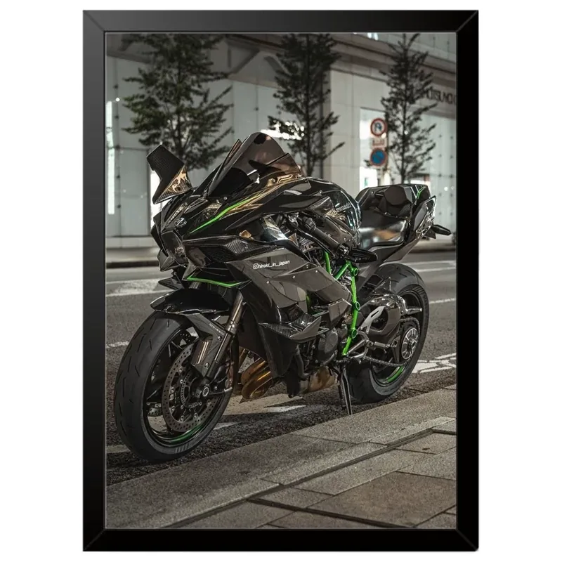 تابلو پینکمن طرح موتور سنگین نینجا کاوازاکی NINJA KAWASAKI H2R مدل b-po1698 فریم مشکی
